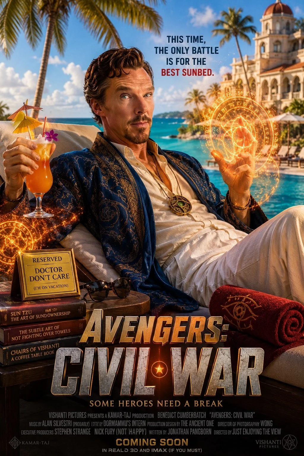 Parodie des Filmposters einer fiktiven Version des Films "Avengers: Civil War" mit Schauspieler Benedict Cumberbatch. Meme aus Das Letzte Wiki.