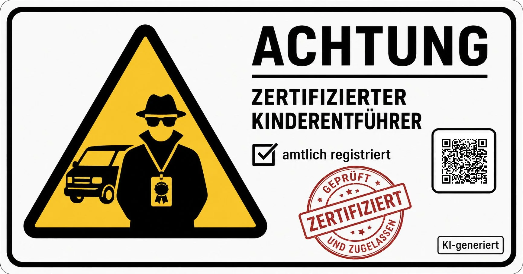 KI-generierte Plakette für "amtlich zertifizierte Kinderentführer" aus dem satirischen Lexikon "Das Letzte Wiki".