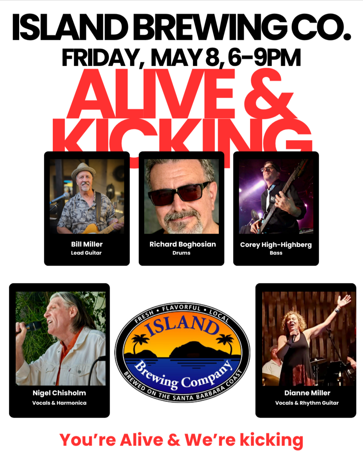Live Music: Alive and Kicking, 6-9 pm/ Food Truck: DisFruta