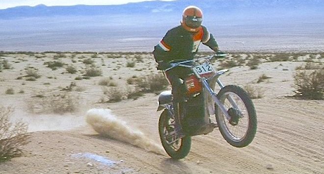 Mitch Mayes at speed across the California desert.