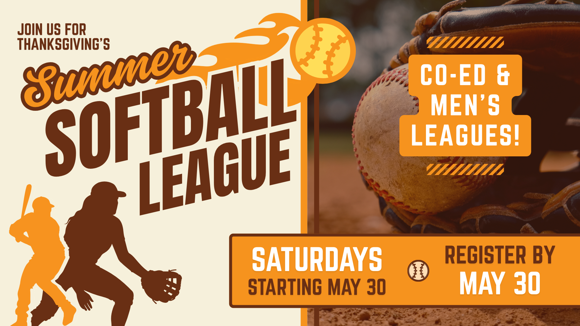 Thanksgiving Softball League | Co-Ed and Men's Leagues | Saturdays, Starting May 30th