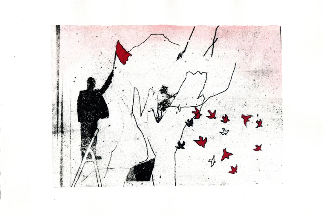 The Ghost Ship Poly Plate Litho with Watercolor