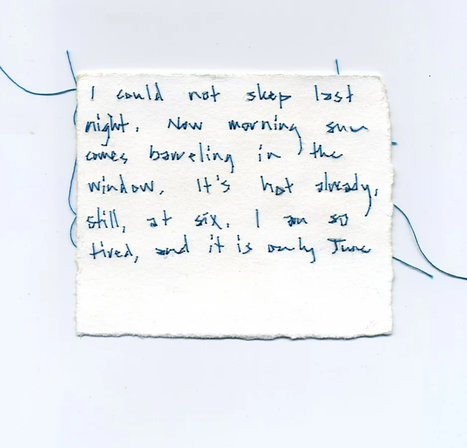 Letters Unsent: (hand-stitched fragments of letters written and never sent) I could not sleep...