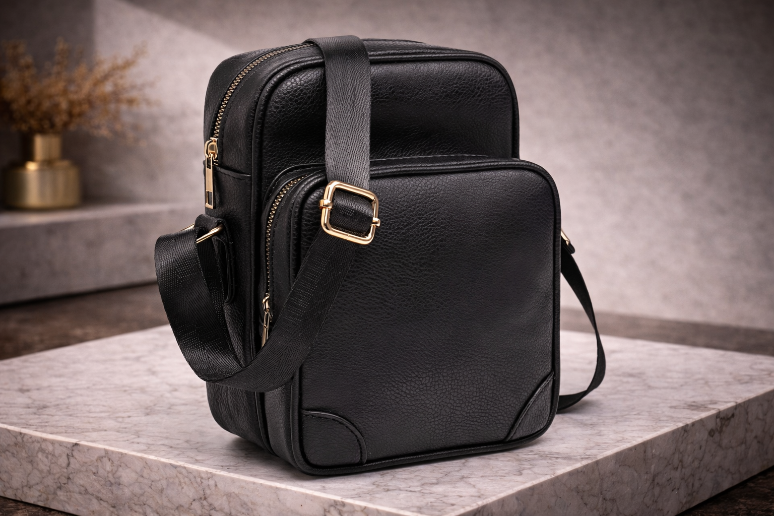 Black Faux Leather Crossbody