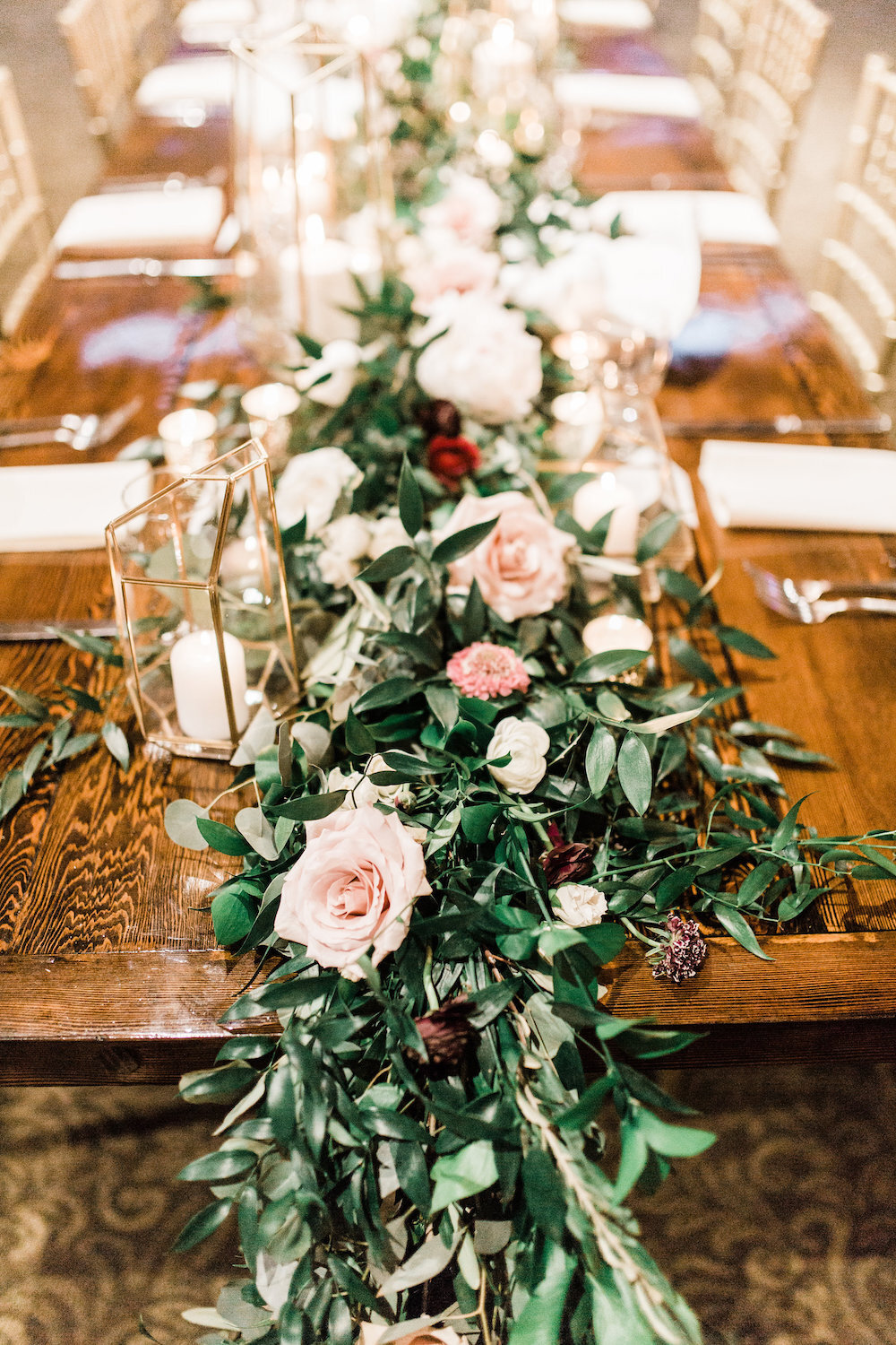 20 Head Table Runner Wedding Reception White Maroon Flowers Gold Chiavari Chairs.jpg