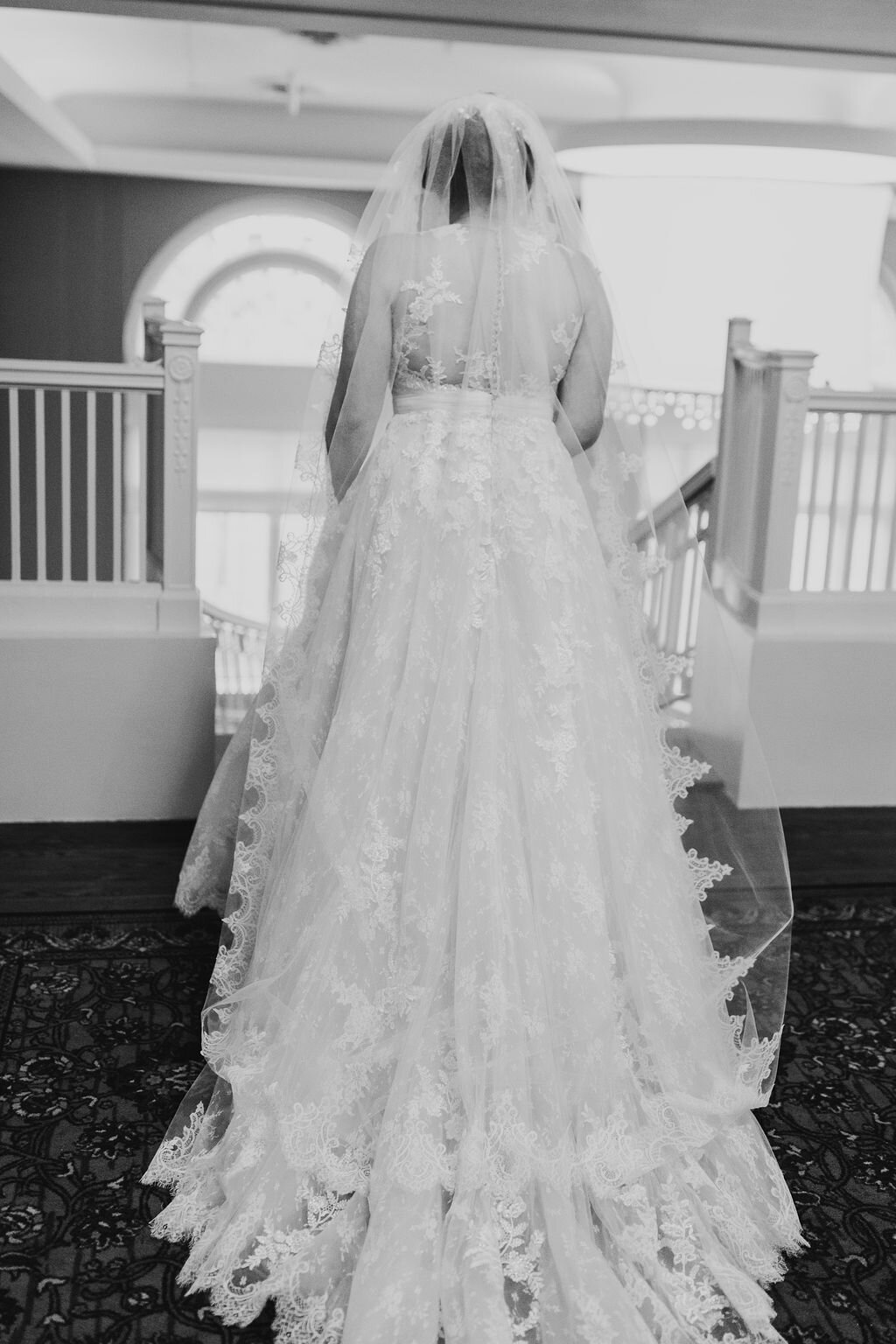 18 Wedding Ceremony Bride Aisle Calhoun Beach Club Staircase Lace Dress Veil.jpg