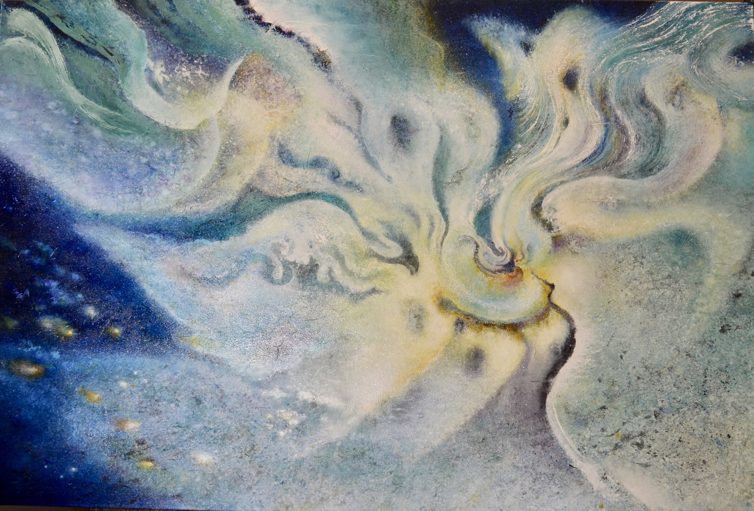 Herald, 2018, oil, acrylic, pine needles on canvas, 4'x6' status: private collection