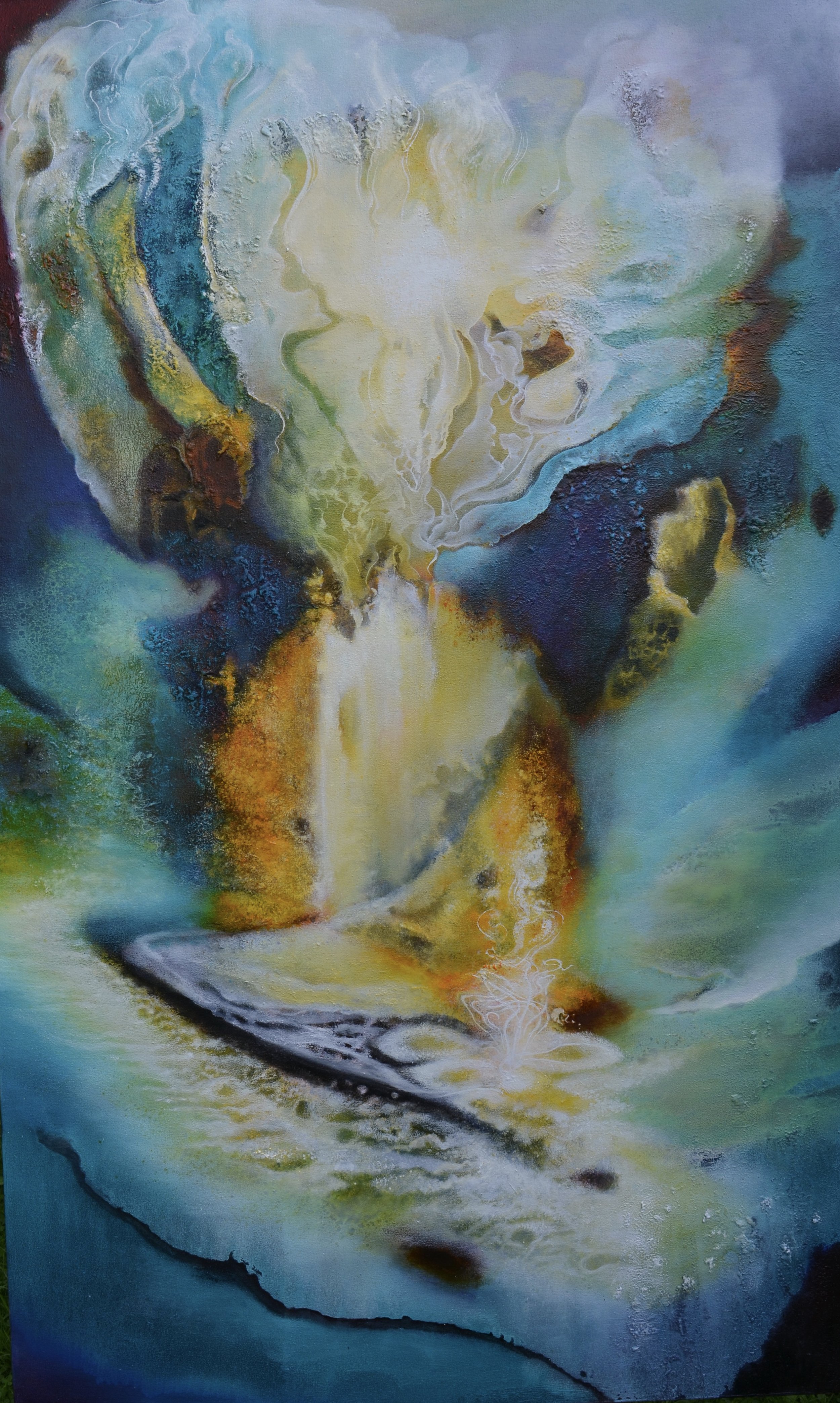Fairy Pools, 2023 oil and ash on canvas, 60 x 30", Private Collection, Munich, Germany