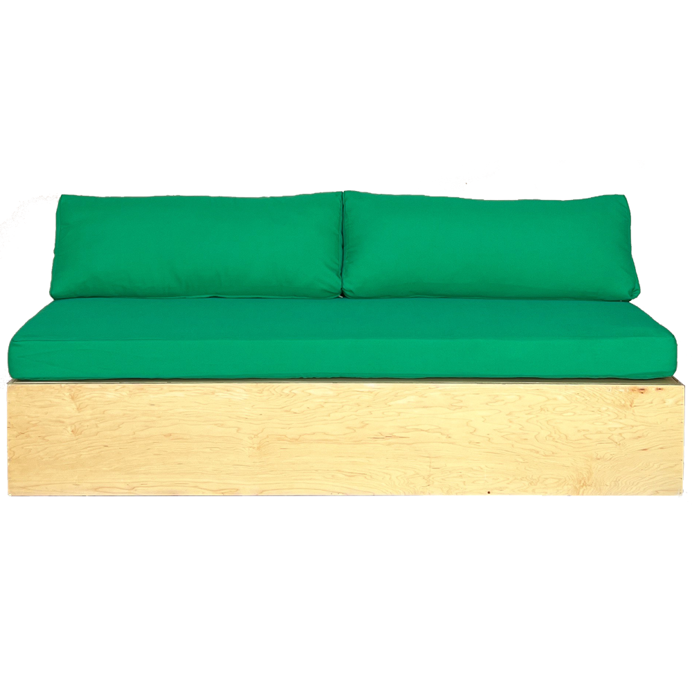 Meadow sofa with green cushions on a white background