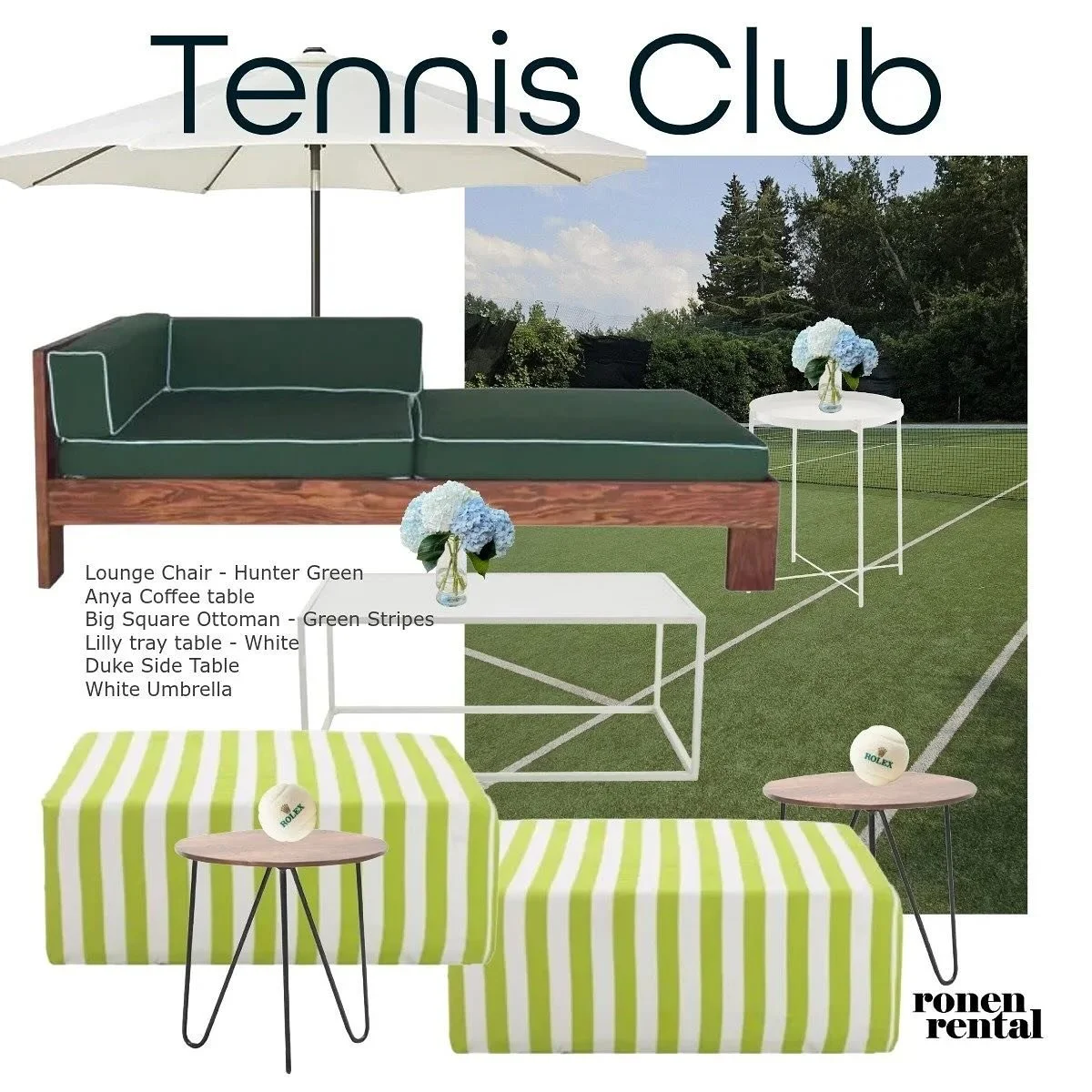 Tennis Club - our latest Rent the Look is all about the game&rsquo;s aesthetics: the lush green courts, crisp white outfits, and the all around elegant feeling 🎾🌳