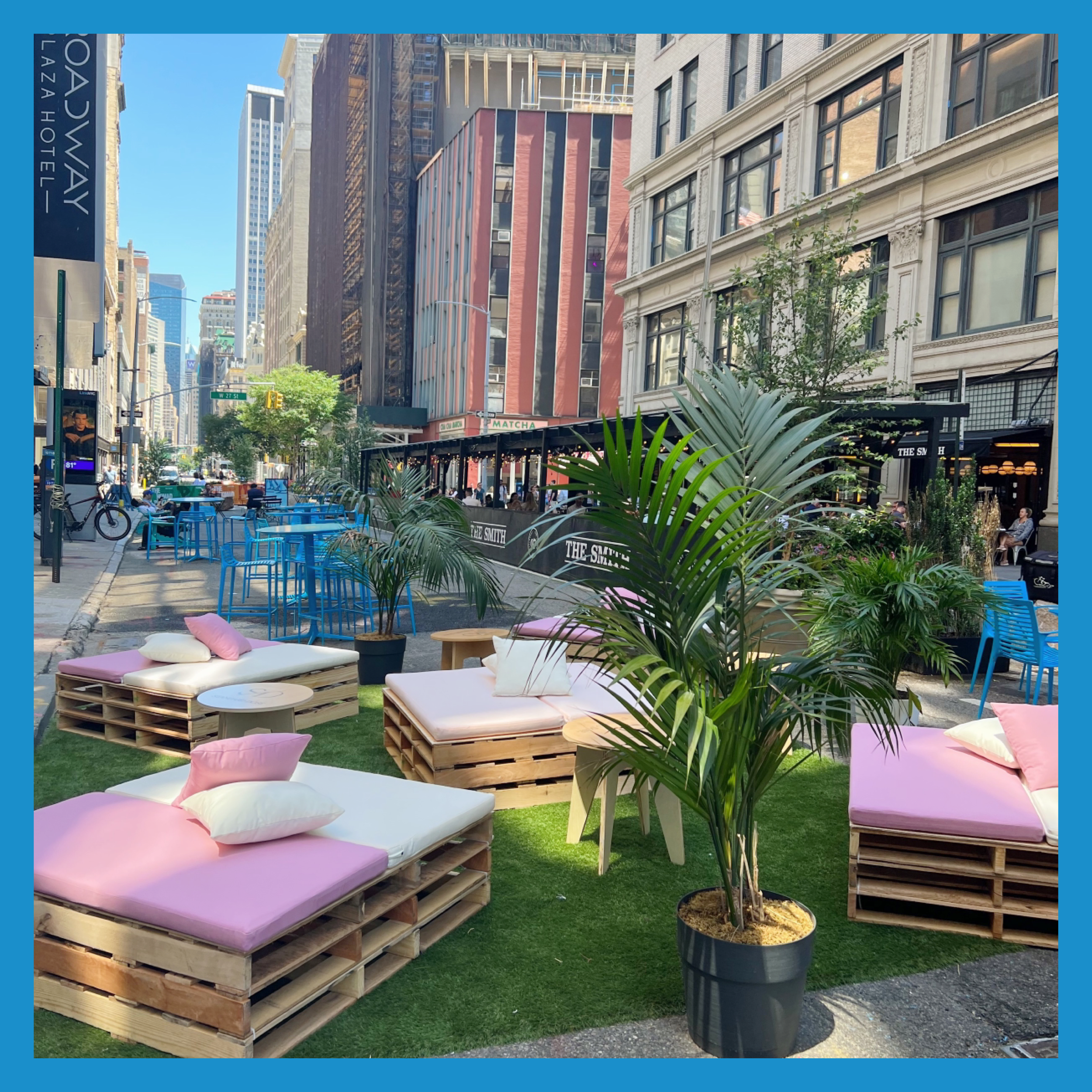 Pallet furniture in the middle of New York City