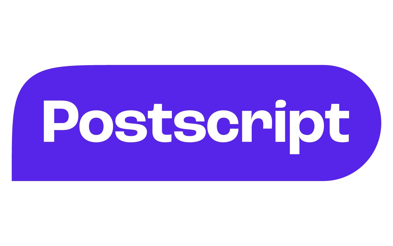Purple button with rounded edges and white text reading 'Postscript'.