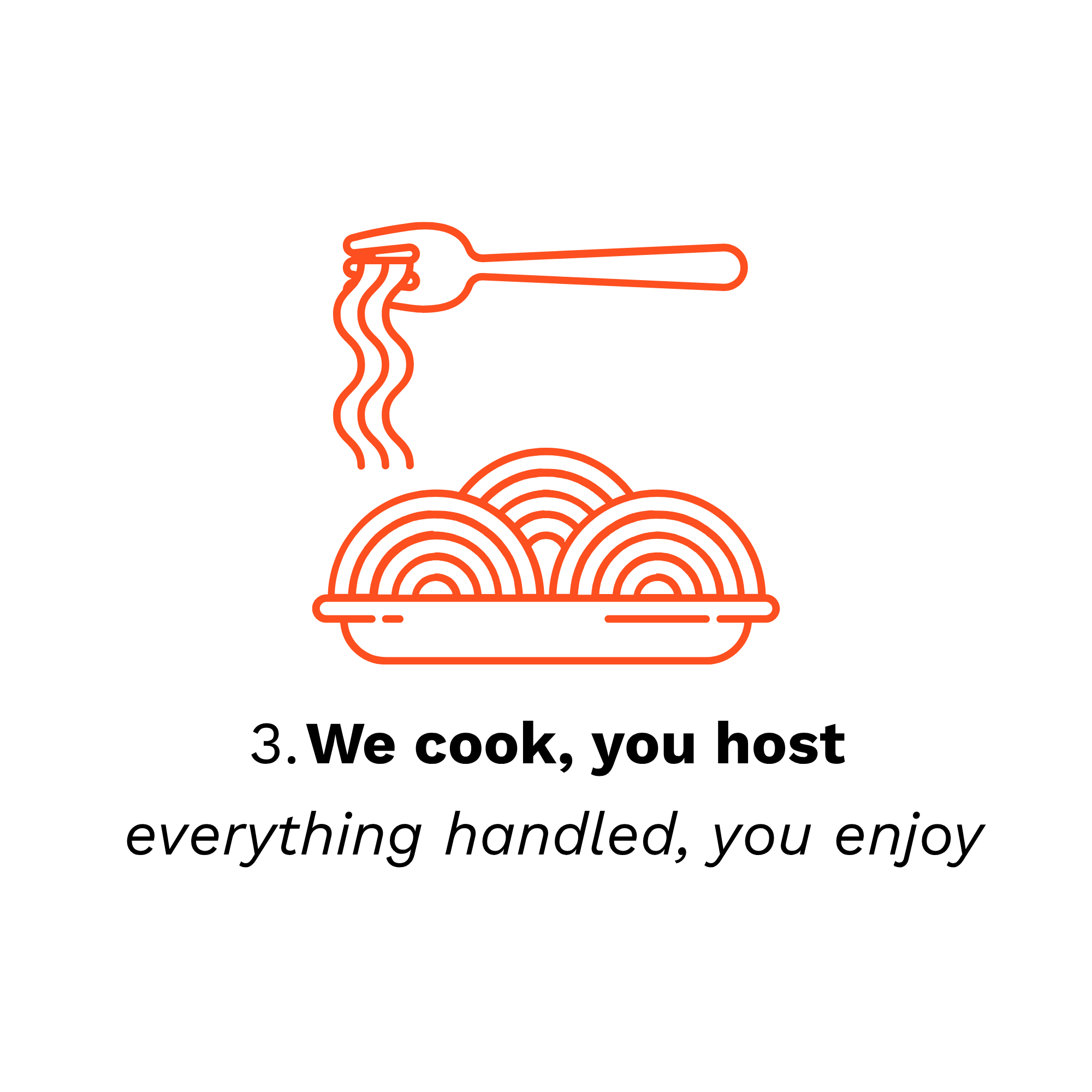 Line drawing of a fork with a clove of garlic on its prongs, and a plate of spaghetti underneath, part of a step-by-step cooking instructions.