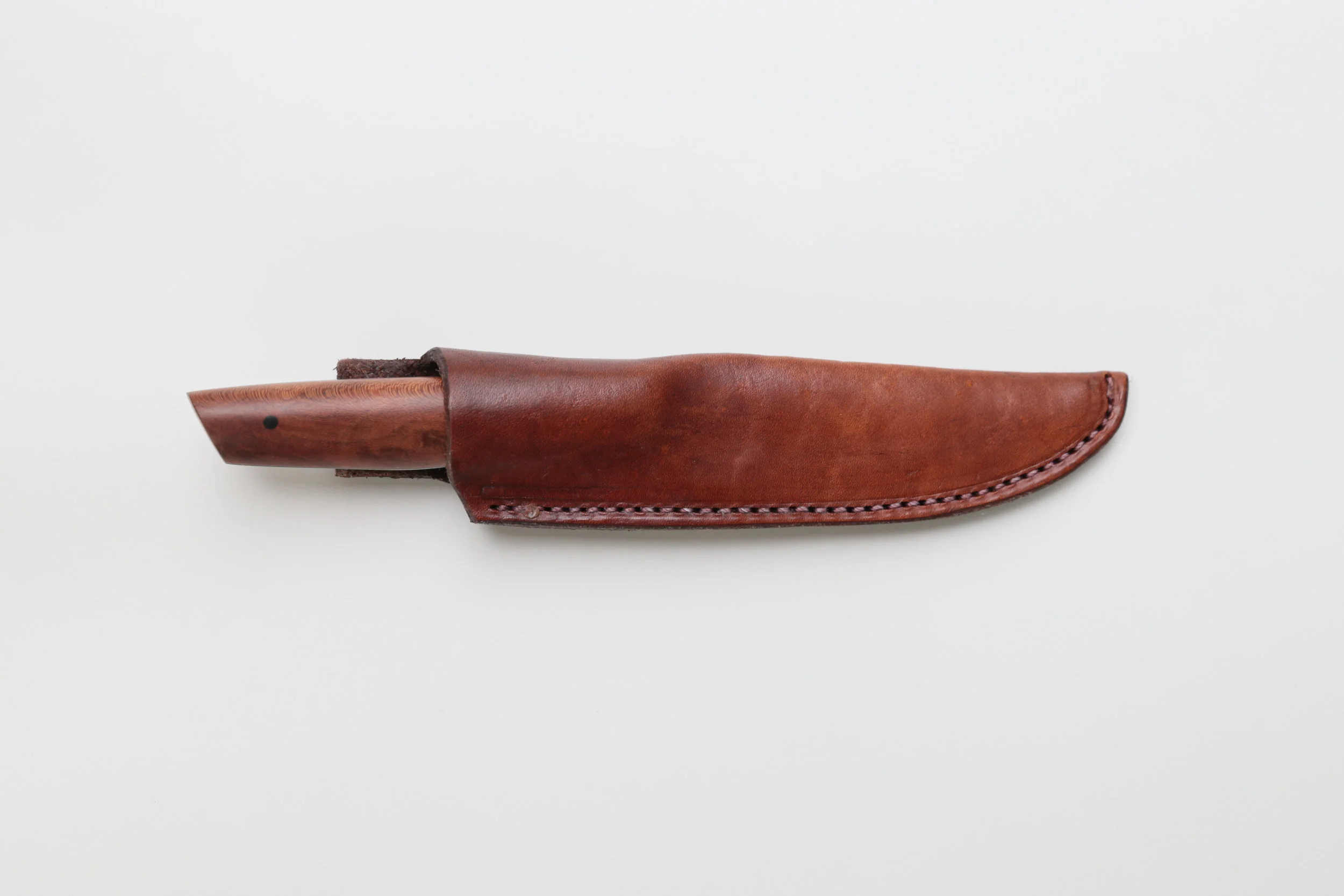 Field Knife in mesquite burl w/ black hardware & leather sheath