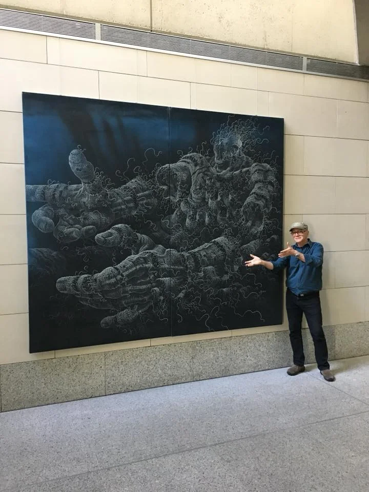 peter breen with work by the late gregg greinke installed in the downstairs space at 33 charlotte street supported by jll real estate & queensland investment corporation.