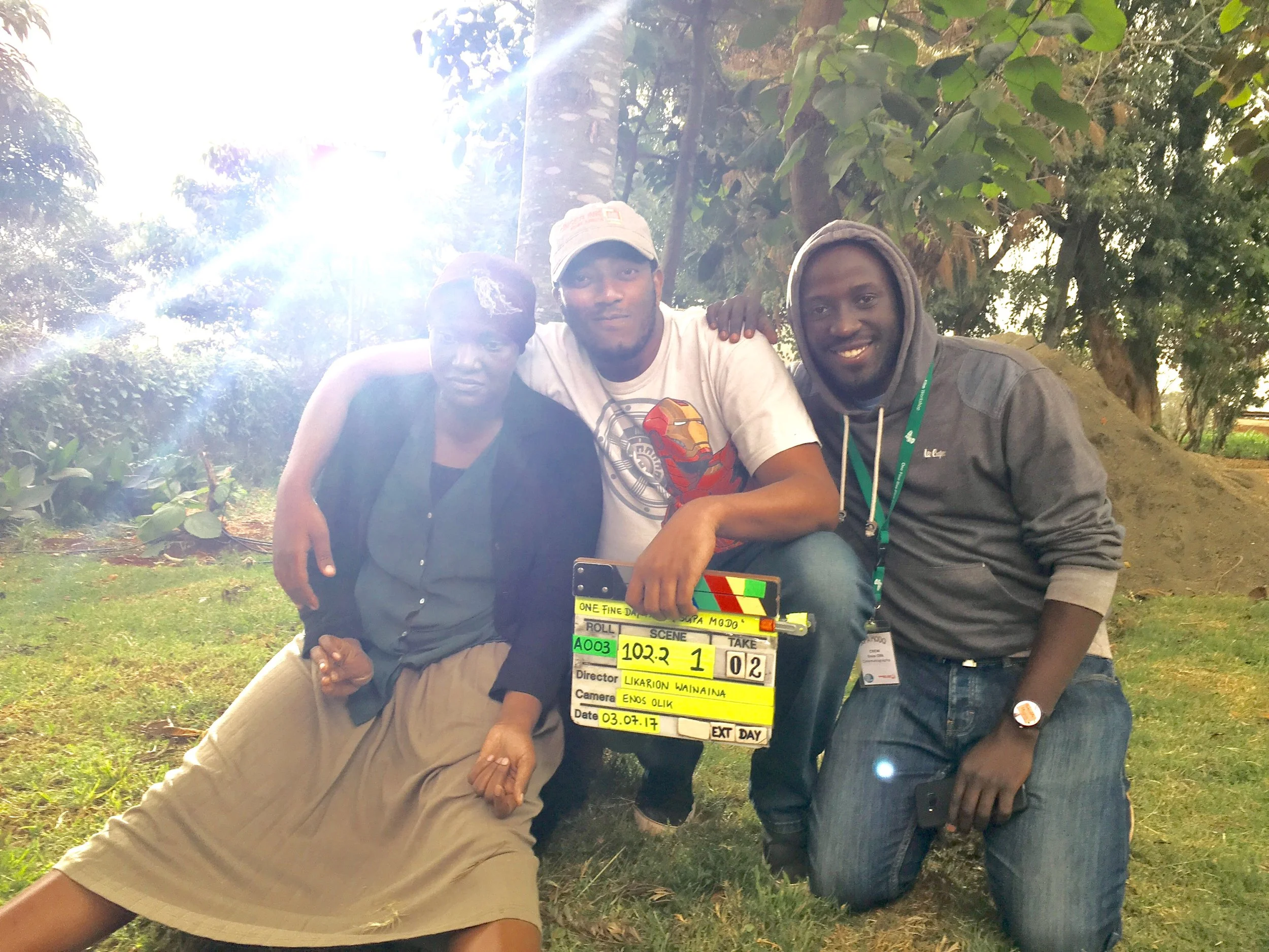 Maryanne Nungo as Kathryn, director Likarion Wainaina and cinematographer Enos Olik.