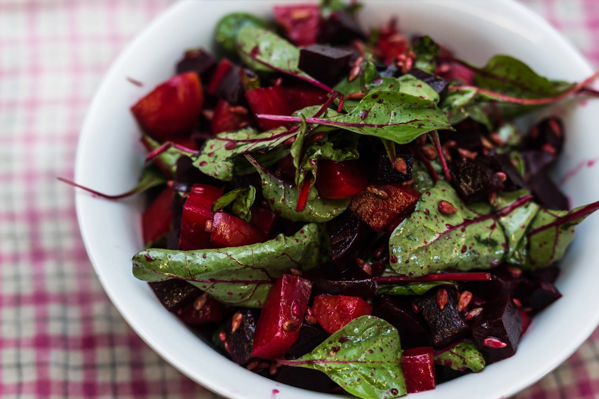 Red and gold beetroot salad with maple syrup & sherry vinegar dressing