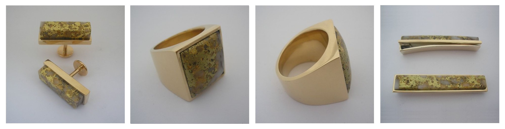  Gold Cuff Links Ring and Tie Slides commissioned by a Western Australian Mining Company 