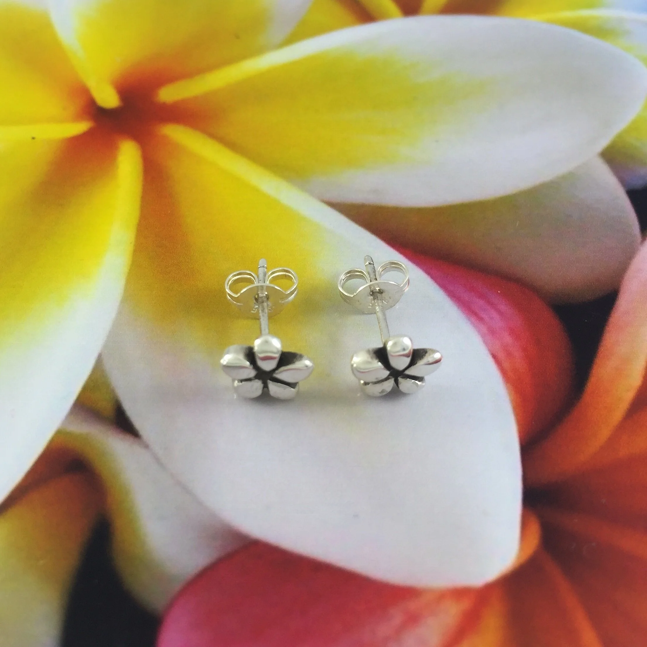 Silver Frangipani Plumeria Earrings — i j e w e l l e r y