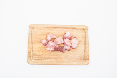 While the corn is cooking, dice the pork belly in 1.5cm cubes.