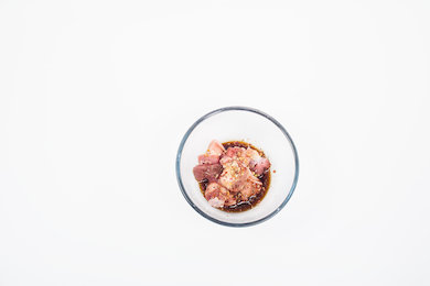 Marinate the pork belly with garlic , ginger , chilli flakes , honey , HER Cold Brew Coffee Concentrate for about 20 minutes in the fridge.