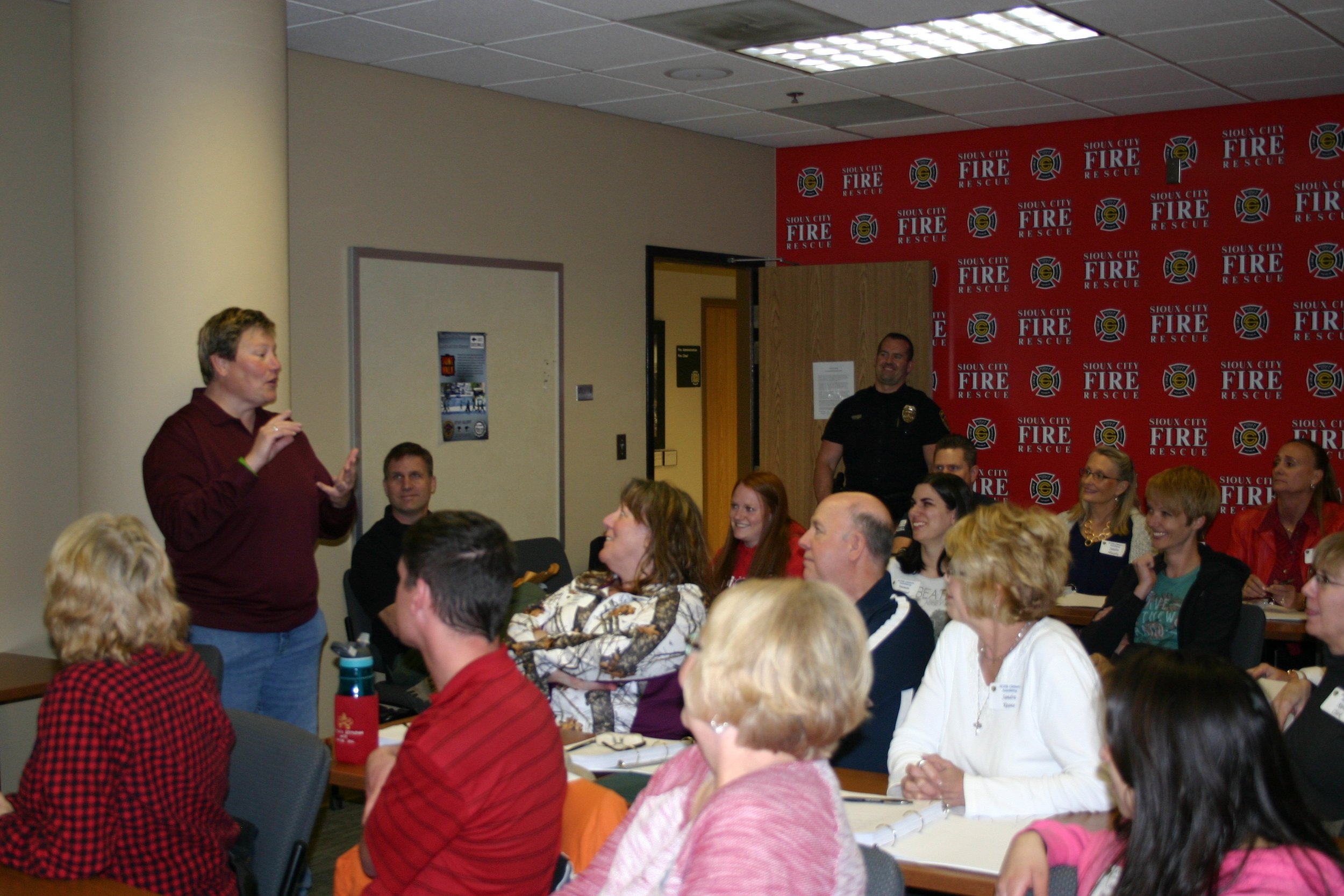  Sgt. Judy Kellen discusses the nights plan with the class.  