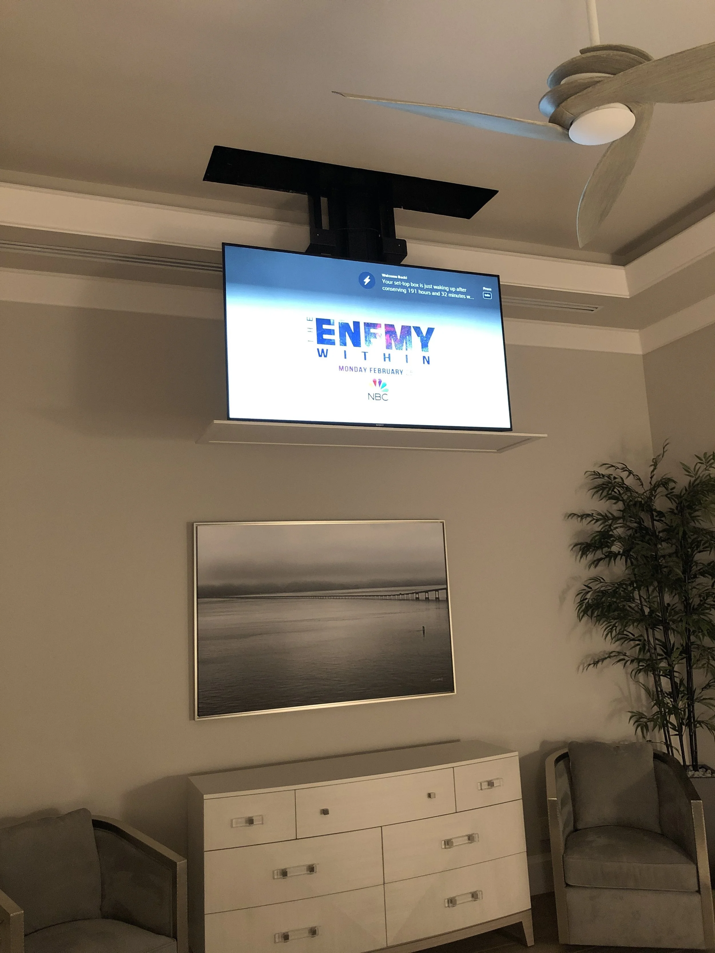  Custom ceiling mount motorized TV lift.  