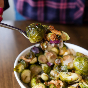 CRISPY BRUSSELS SPROUTS WITH COCONUT "BACON"