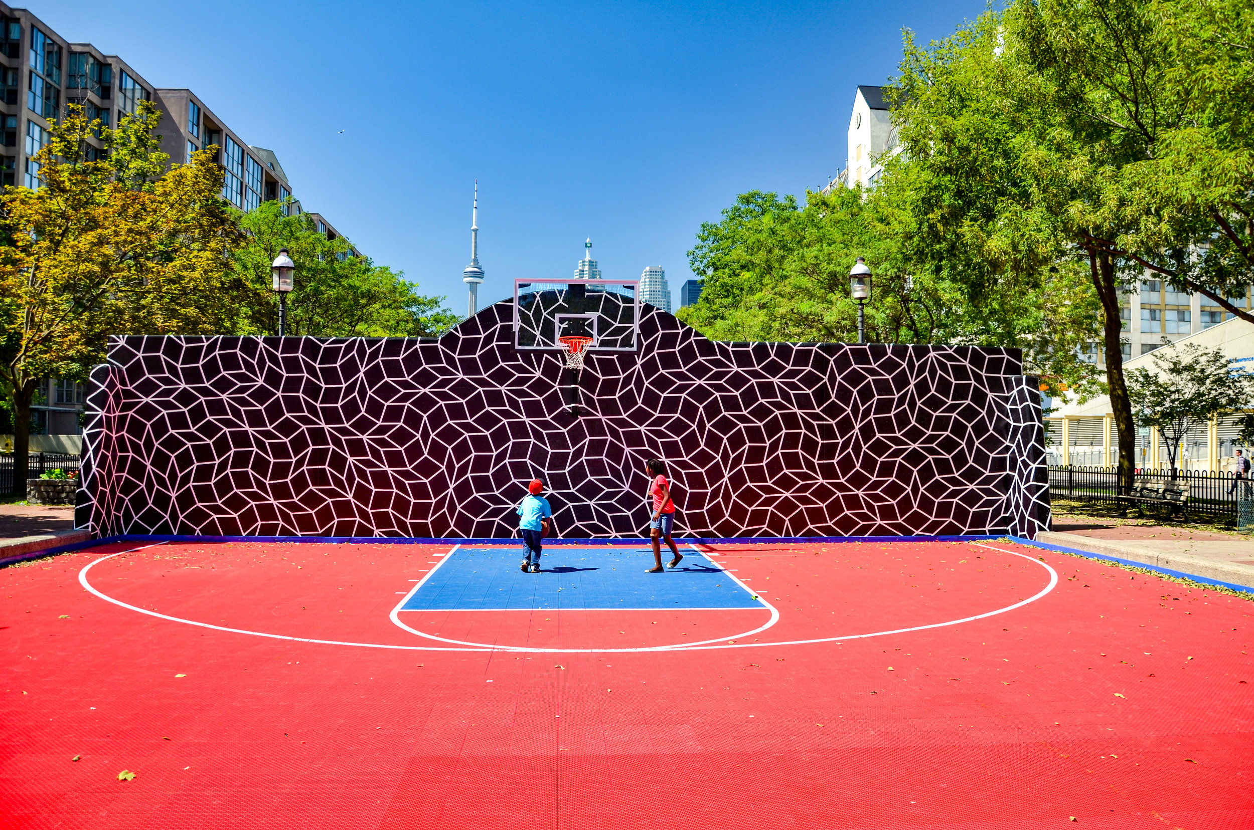 Painted basketball court