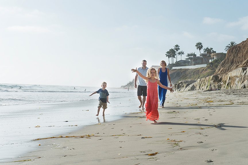 Family of four walking on a beach.jpg