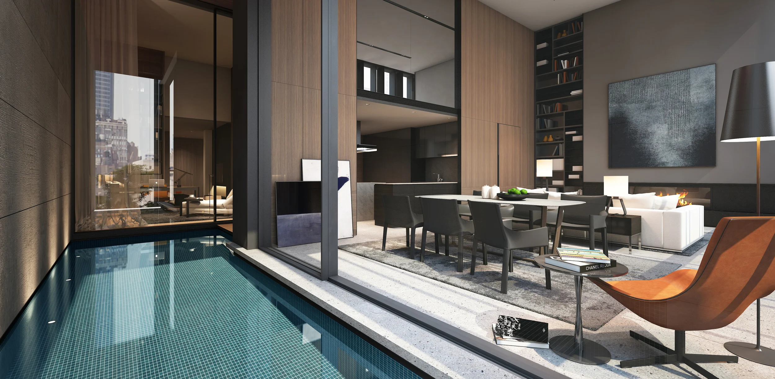 Soori High Line is Singapore's SCDA architects' first project in the US. Some units feature heated indoor/outdoor pools
