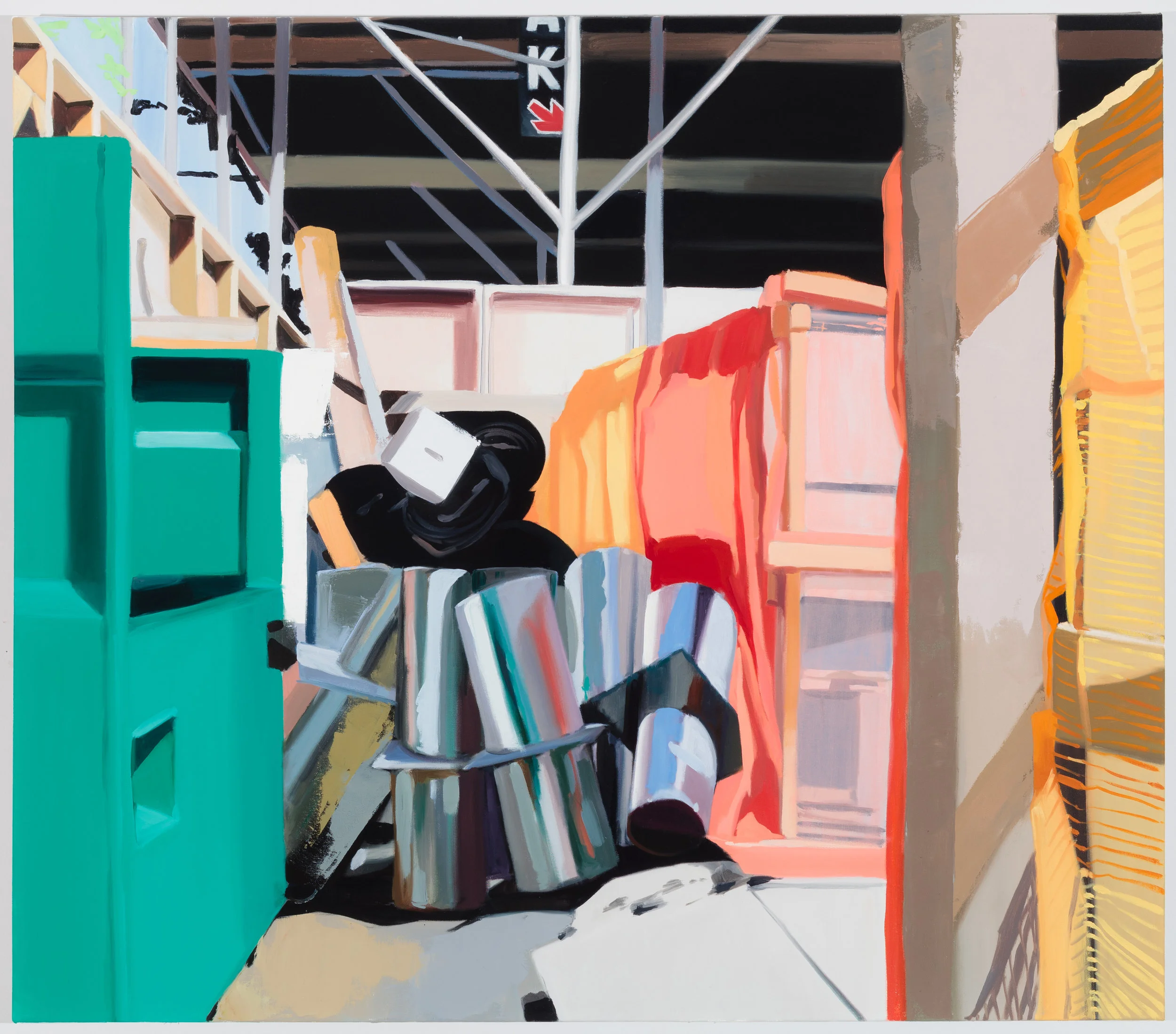 Noa Charuvi's Deck with Cylinders, 2014, oil on canvas