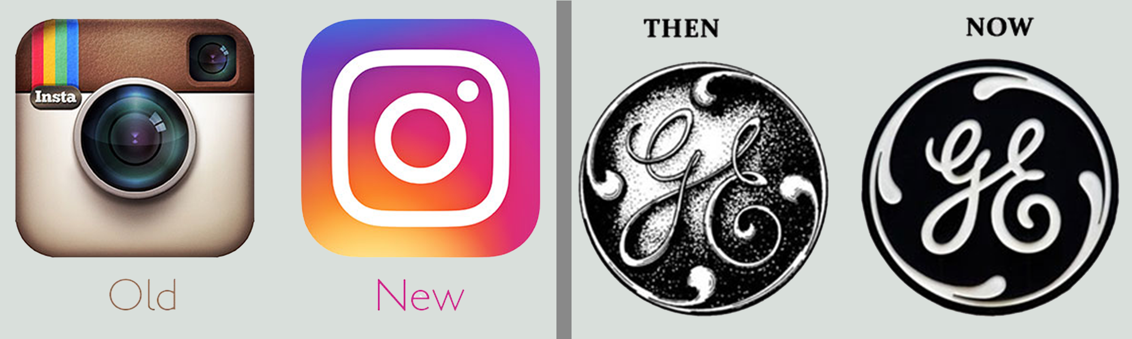 Even some of the most well-known logos and brands are opting for a more simplified version of their logo. Even Instagram recently made the change to a more simple logo. GE's simplified change has been around for a while, but it's clear to see the updated version is cleaner and easier to read.