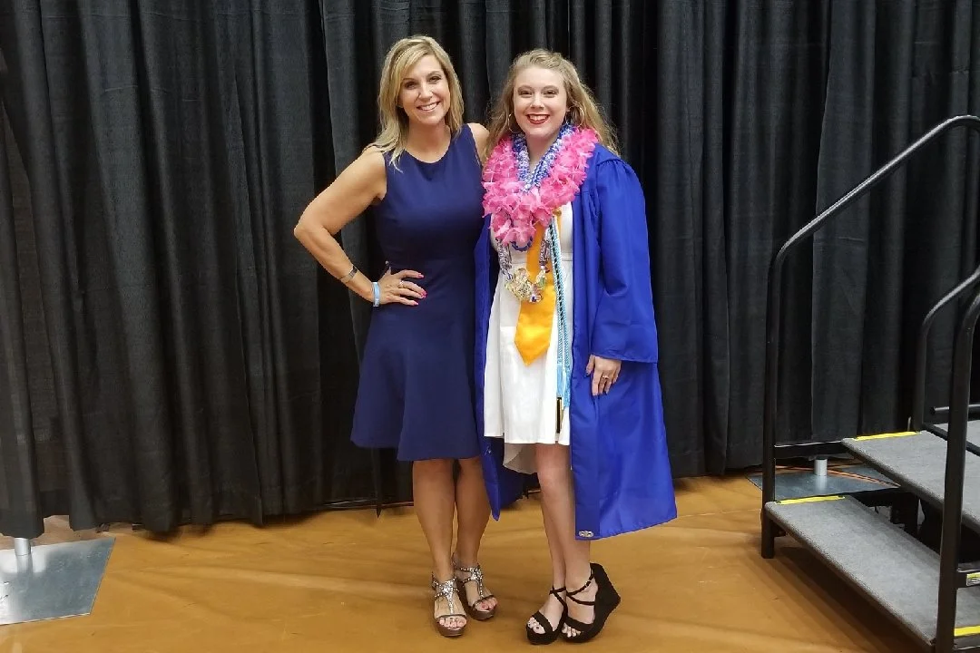 Bayleigh Dostie, right, posing with her mom, Stephanie, at Bayleigh’s high school graduation. Credit Courtesy photo