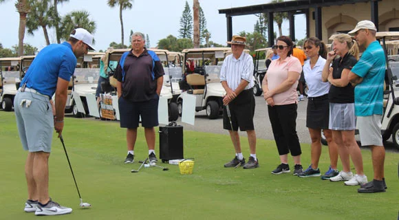 Florida Prep’s Air Force Junior Reserve Officer Training Corp unit’s first annual charity golf tournament, “Hammond Hole In One” was a big success on April 26 at the Manatee Cove Golf Course at Patrick Air Force Base. Above, a clinic was conducted by PGA professional Kent Graham during the day’s activities.