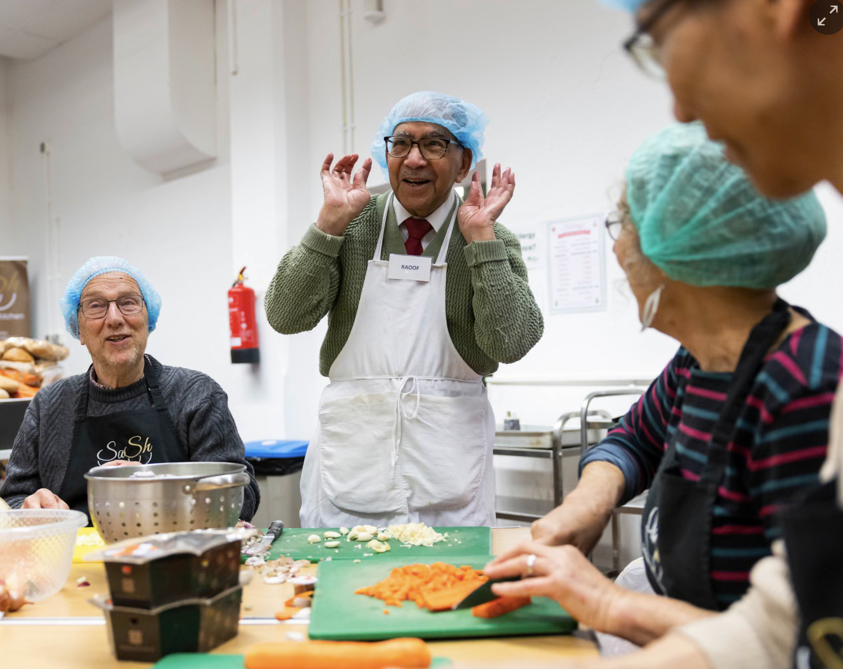 happy people hairnet kitchen