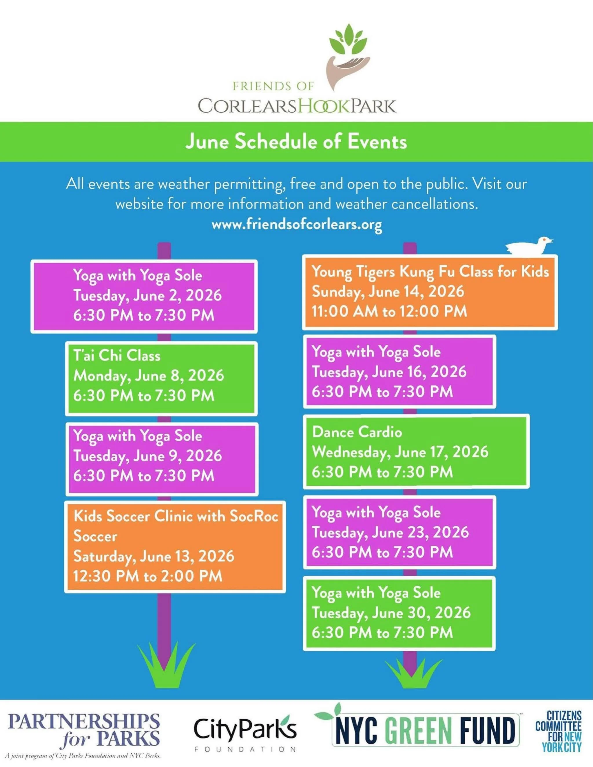 Check out our June fitness class schedule. All classes are free and open to the public. @nycparks @partnershipsforparks @cpfnyc @citizenscommittee @bolawkungfu @taylor_dancecenter @yogasole @katemansfield #lowereastsidenyc #free #nyc #yoga #taichichu