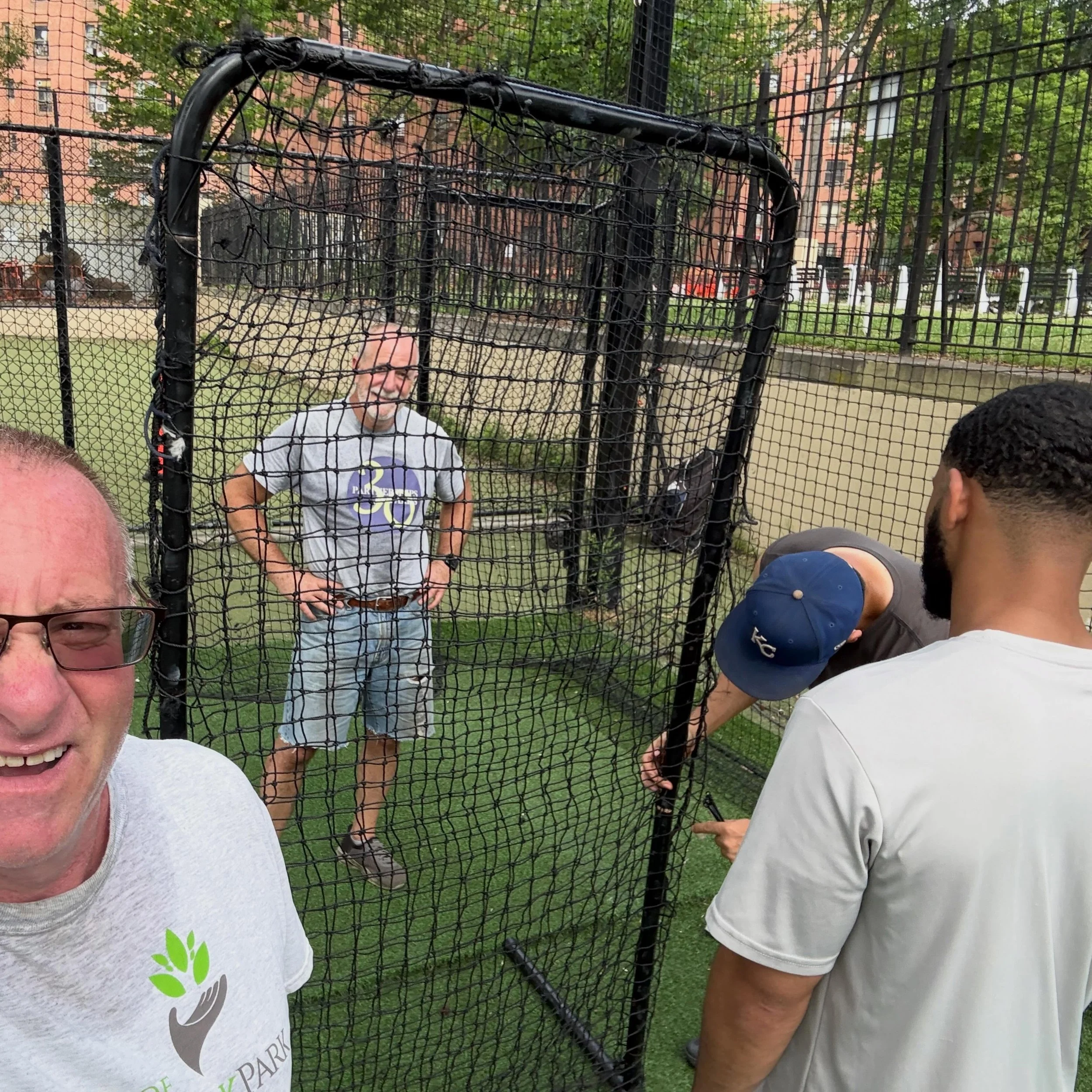 Many thanks to the crew that helped us repair the pitching screen in the batting cage this morning. @nycparks #lowereastside #lowereastsidenyc #battingcage