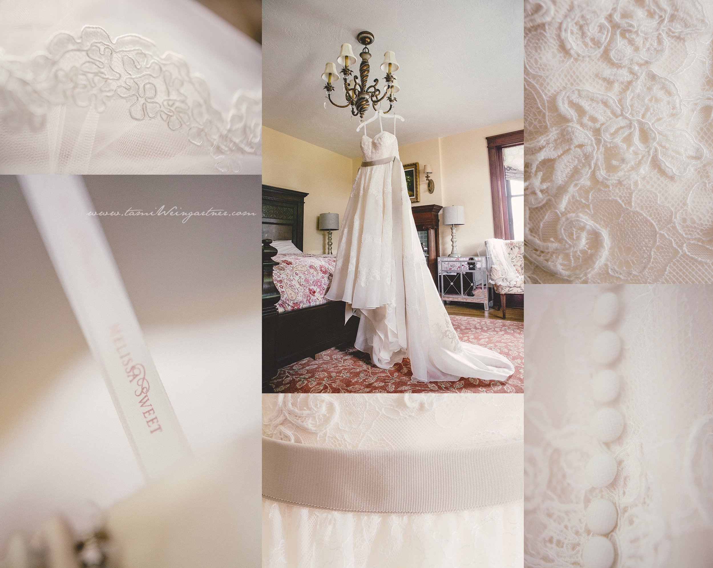 Brides gown hanging at Thistledown at Seger House
