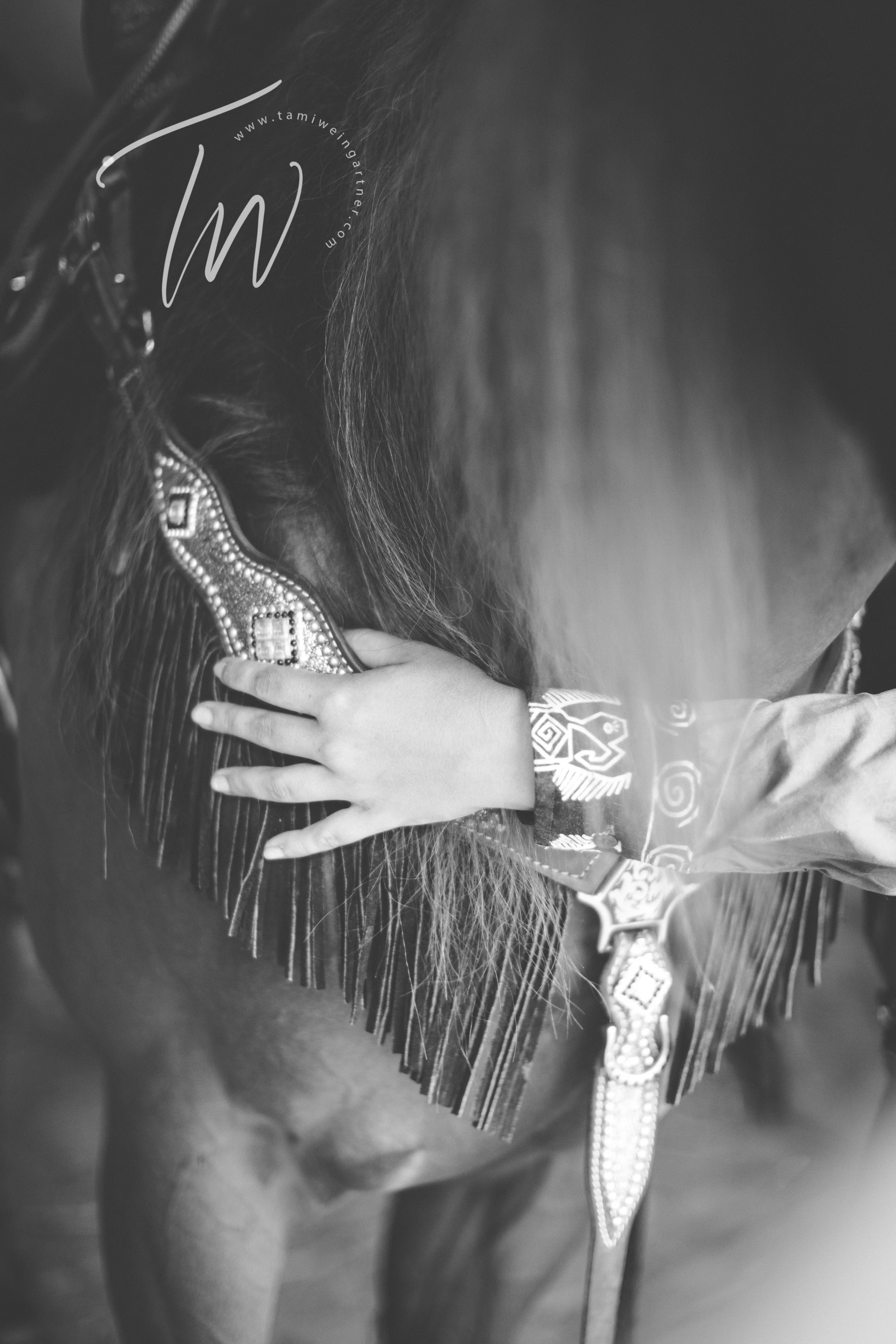 Close up a rider arm as she hangs out in the barn.