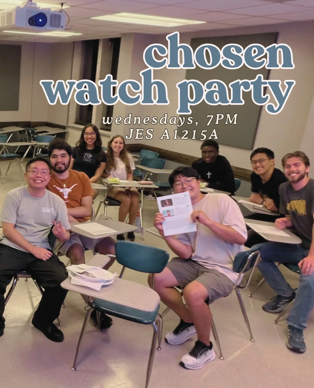Chosen Bible Study is back for another round on Wednesdays at 7PM in JES A125A 🍿 Don&rsquo;t pass up on this chance to meet new people and experience God&rsquo;s Word come to life on the big screen!