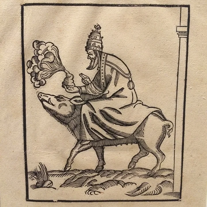 And again, the Pope riding a pig, holding a pile of extremely aromatic feces in his hand.