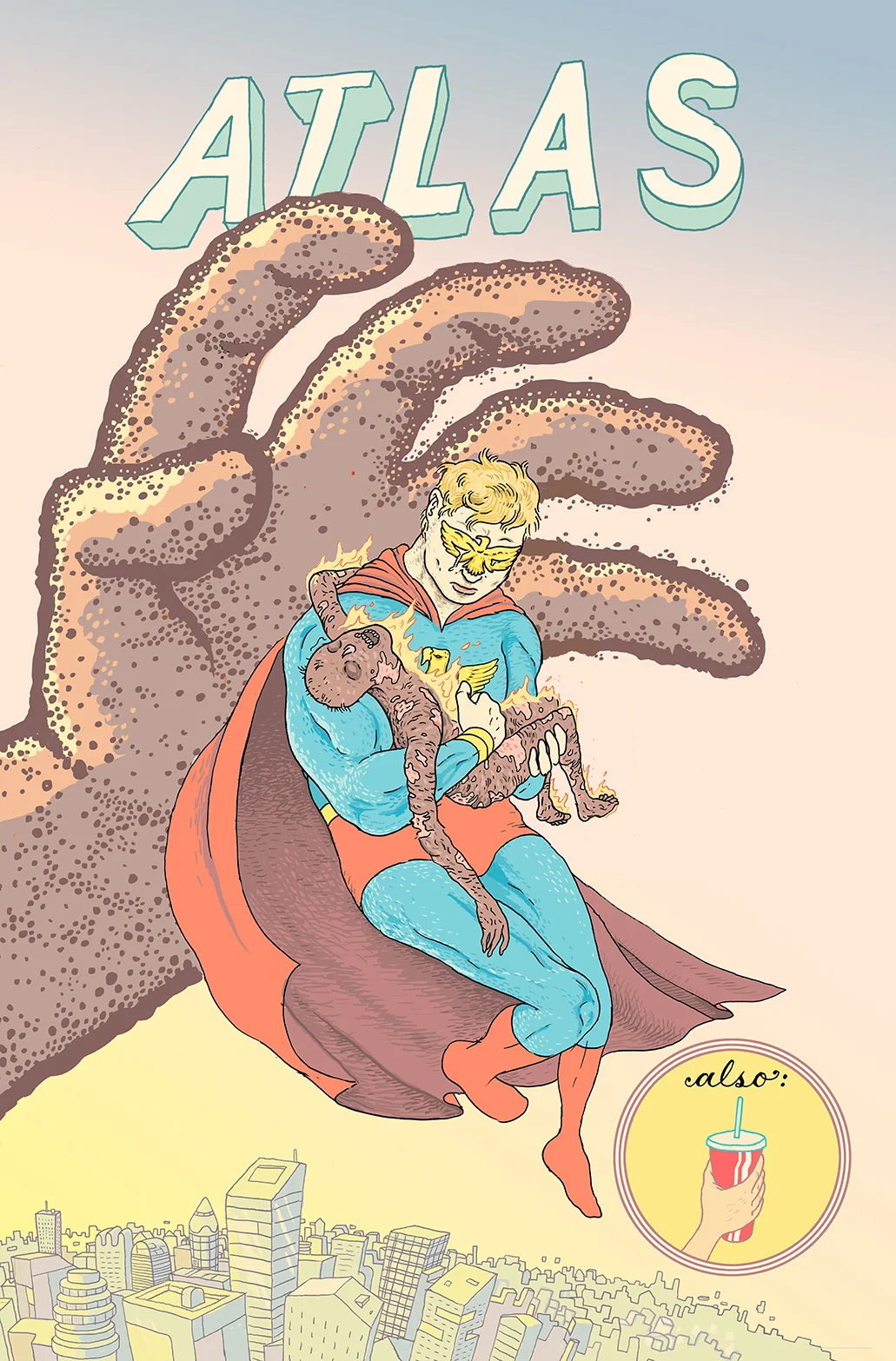 Josh Bayer asked me to do a cover for one of a new line of over-the-top, campy and fever-dreamy superhero comics he's editing at Fantagraphics. It's called All Time Comics, and one of the books is about a Superman-style character called Atlas. The story is, like I said bananas. The art is by Ben Marra and Matt Rota and is truly inspired. And I got to pretend I was Alan Davis doing a Marvelman cover. Thanks to Josh and Jason Miles for roping me in. 