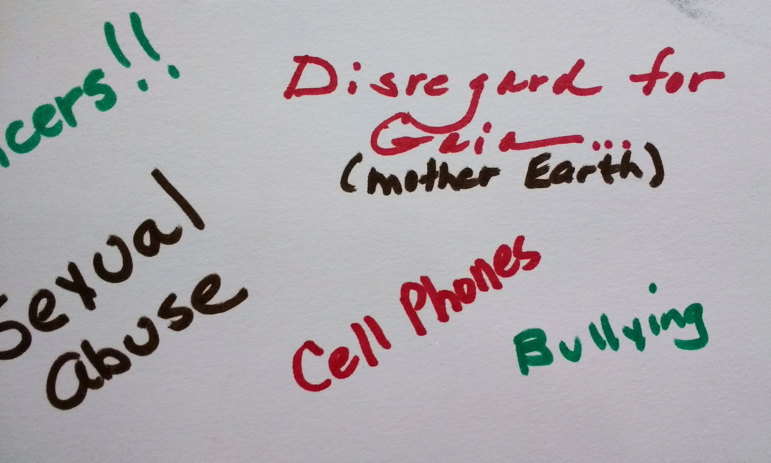Sexual Abuse; Cell Phones; Bullying; Disregard of Gaia (Mother Earth, ) 