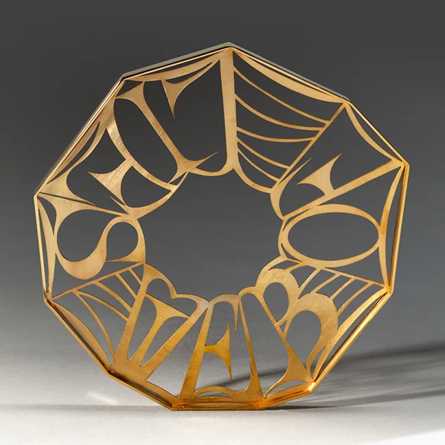Web of Lies Bracelet is fragile construction which is gold plated to reflect the current 45 administrations illegal, unethical, and immoral application of the truth. Dimensions: 5.57 " ht. x 5.75. wx .25" depth