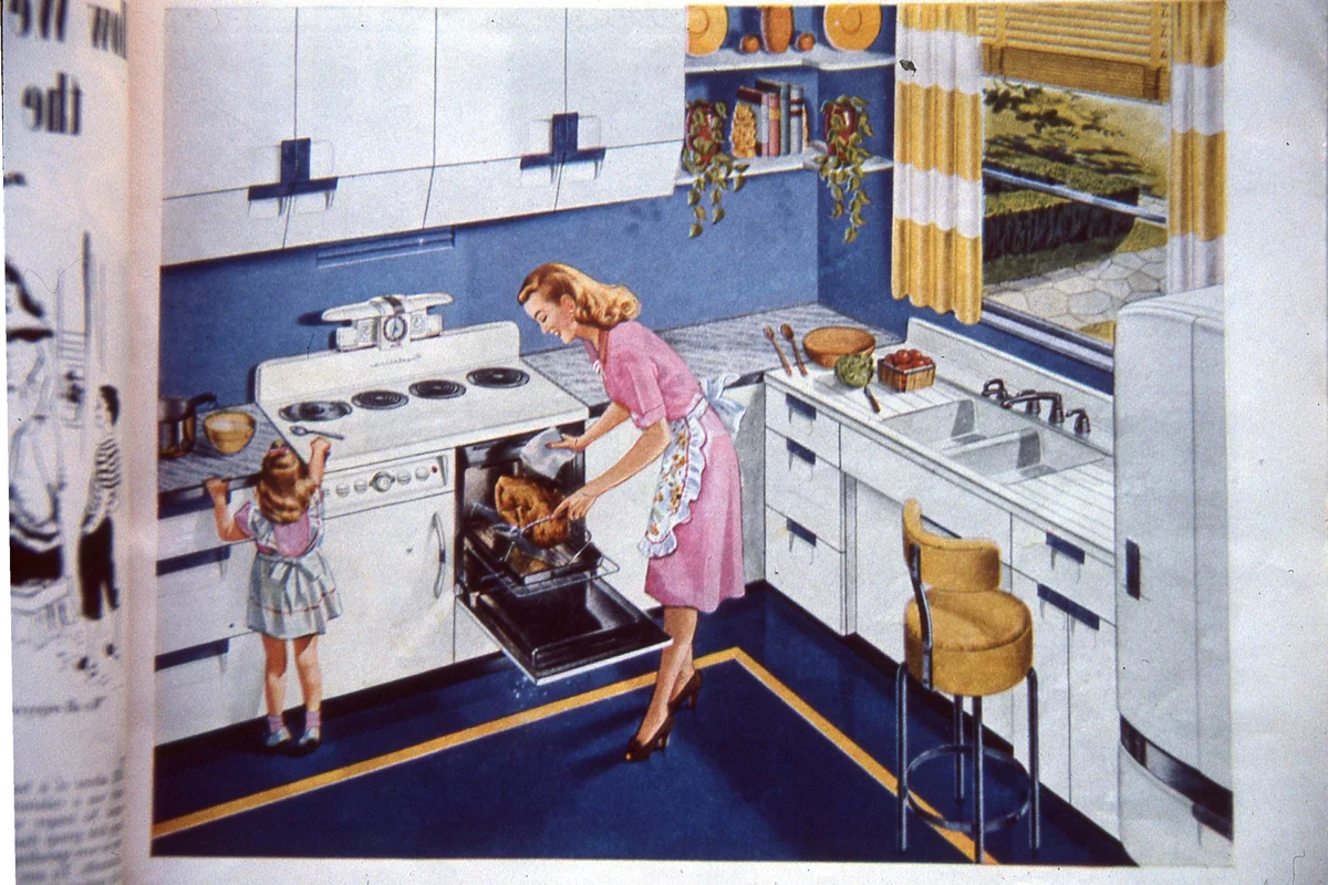 vintage mid-20th century kitchen ad with stove burners
