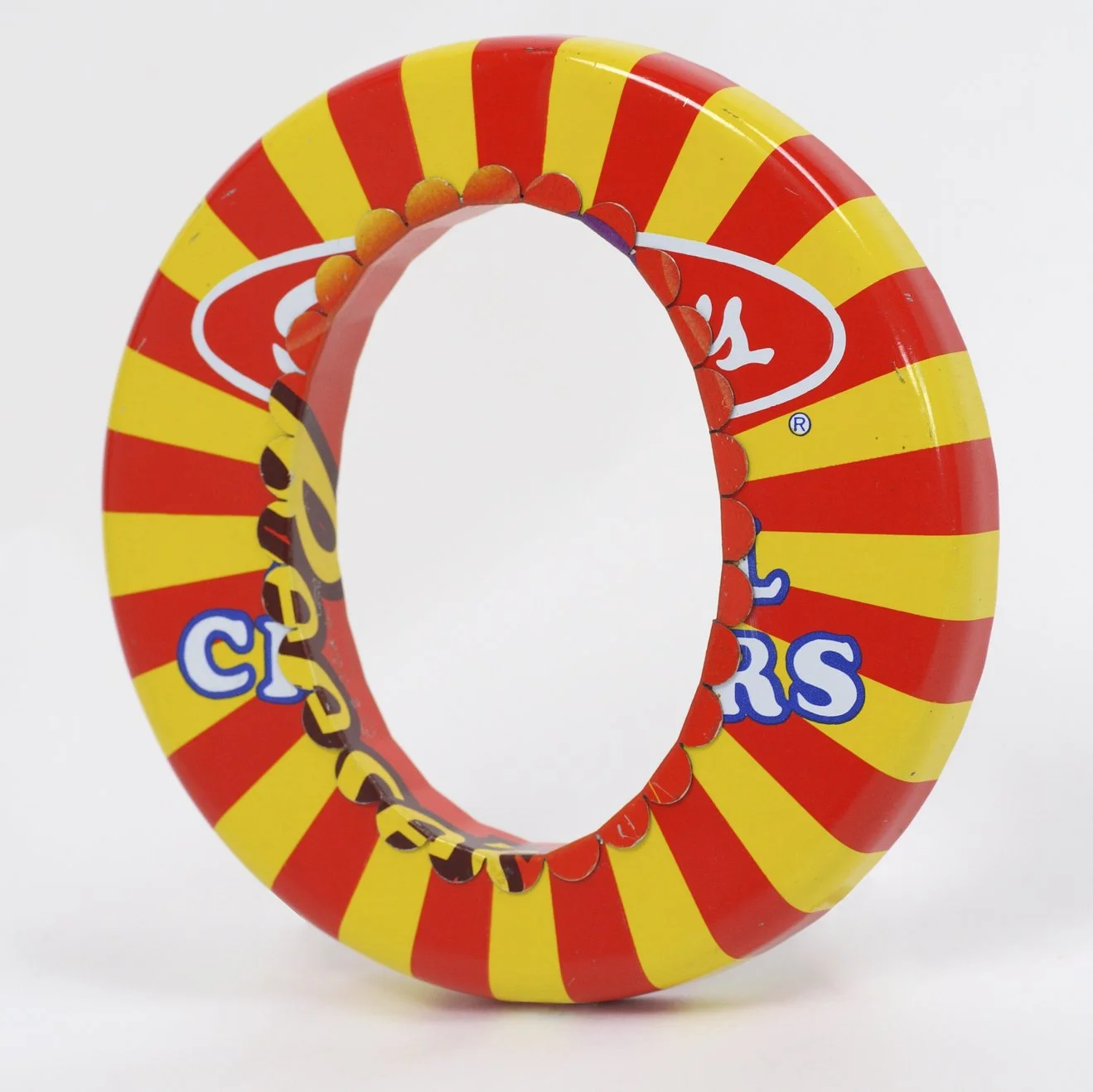 Vintage Salt Water Taffy with red and yellow stripe or bracelet from recycled tin cans is very thin and easy to wear.