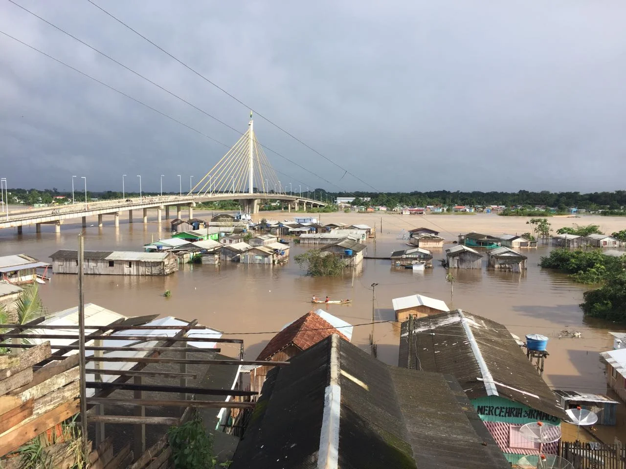 Many houses near the bridge flooded.