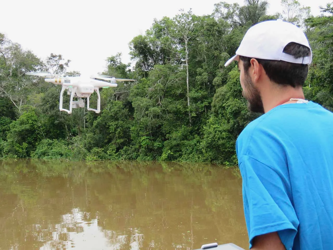 The drone coming in for a safe landing to Juan Pablo.