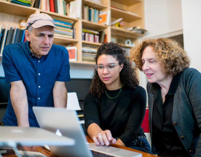 From the article: "The couple listen to a composition by Shelley Washington, center, one of Ms. Wolfe’s students at New York University. Credit- Emon Hassan for The New York Times"
